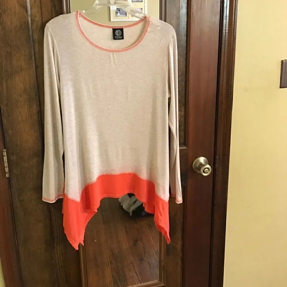 M Bobeau Asymmetrical Long Sleeve Light Brown Coral Top